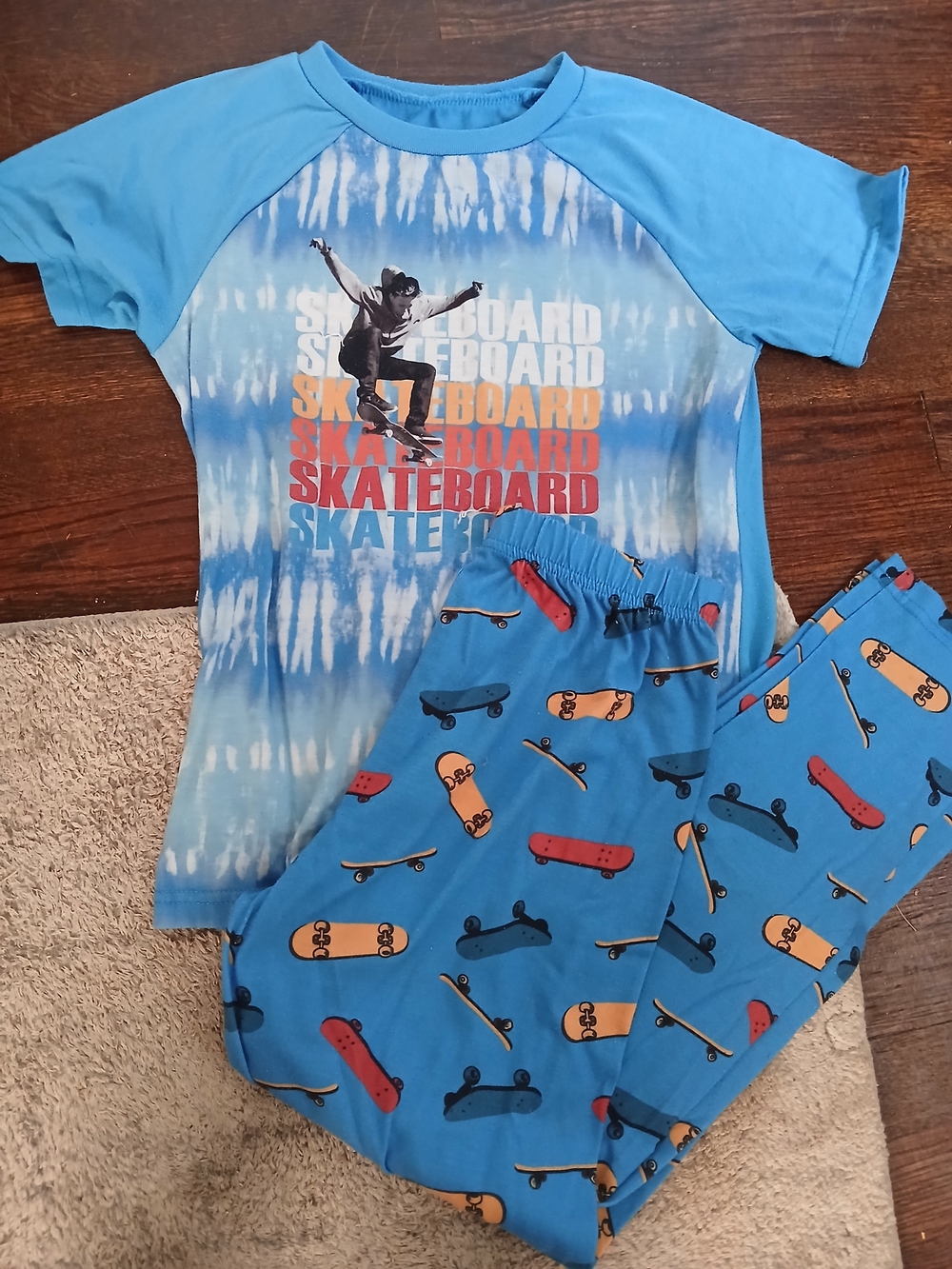 Kohl's Blue Skateboard Pajama Set with Graphic Tee & Printed Pants